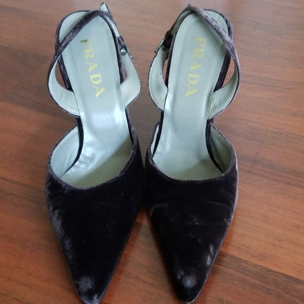 Prada Black Velvet Pointed Wedge Slingbacks